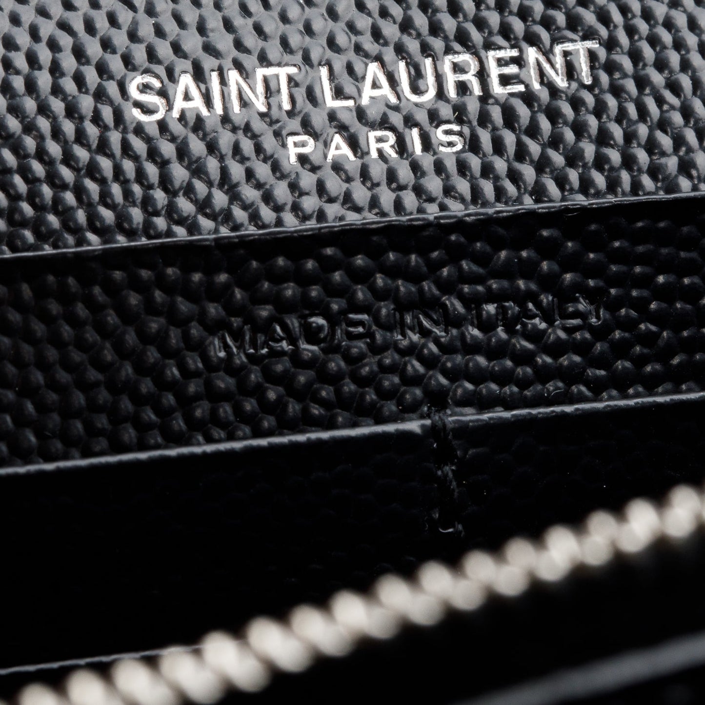 Saint Laurent 2022 Black Grain De Poudre Leather Cassandre Envelope Chain Wallet