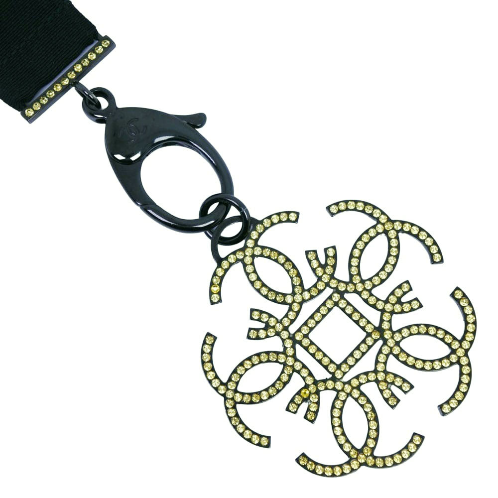 CHANEL Necklace Rhinestone black strap Women