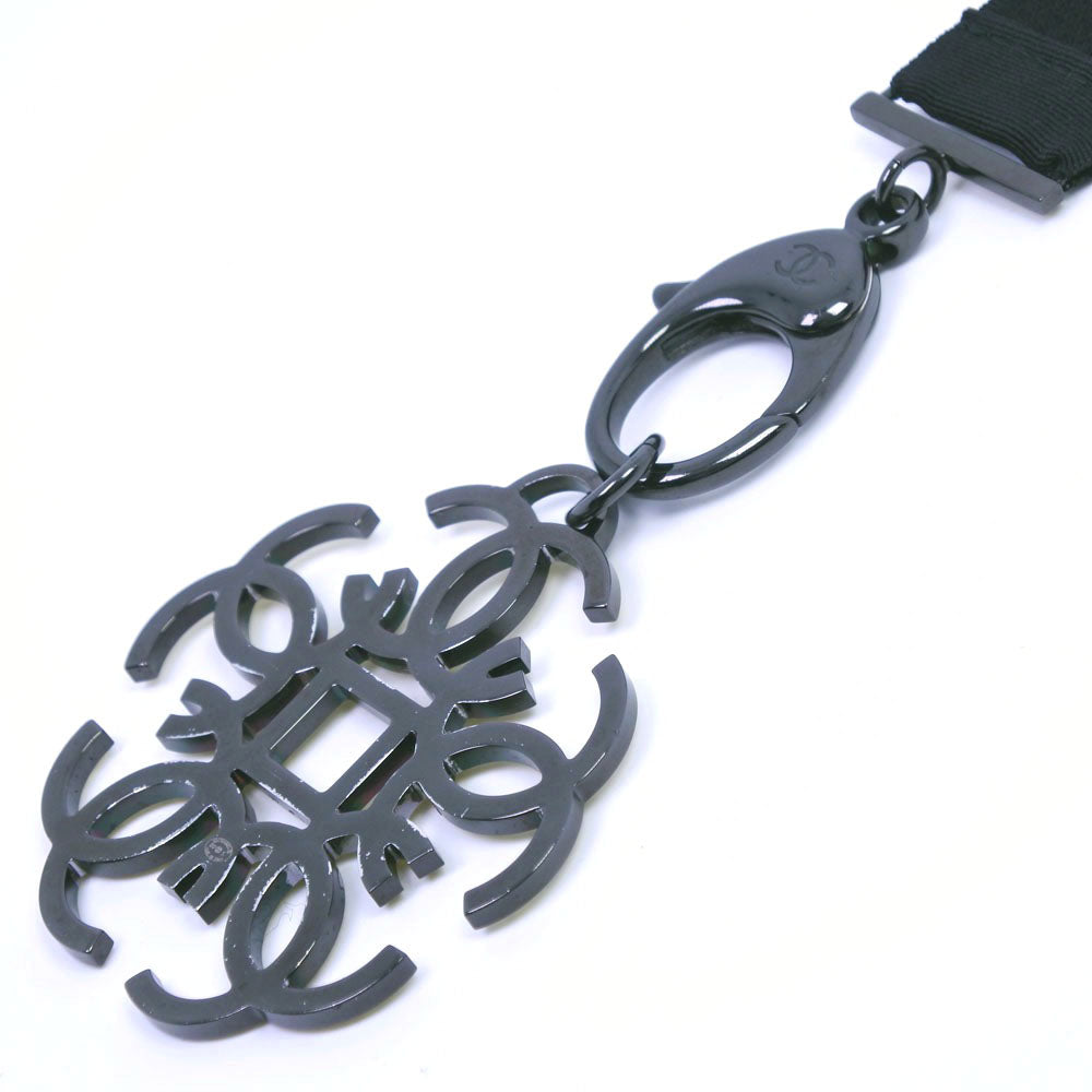 CHANEL Necklace Rhinestone black strap Women