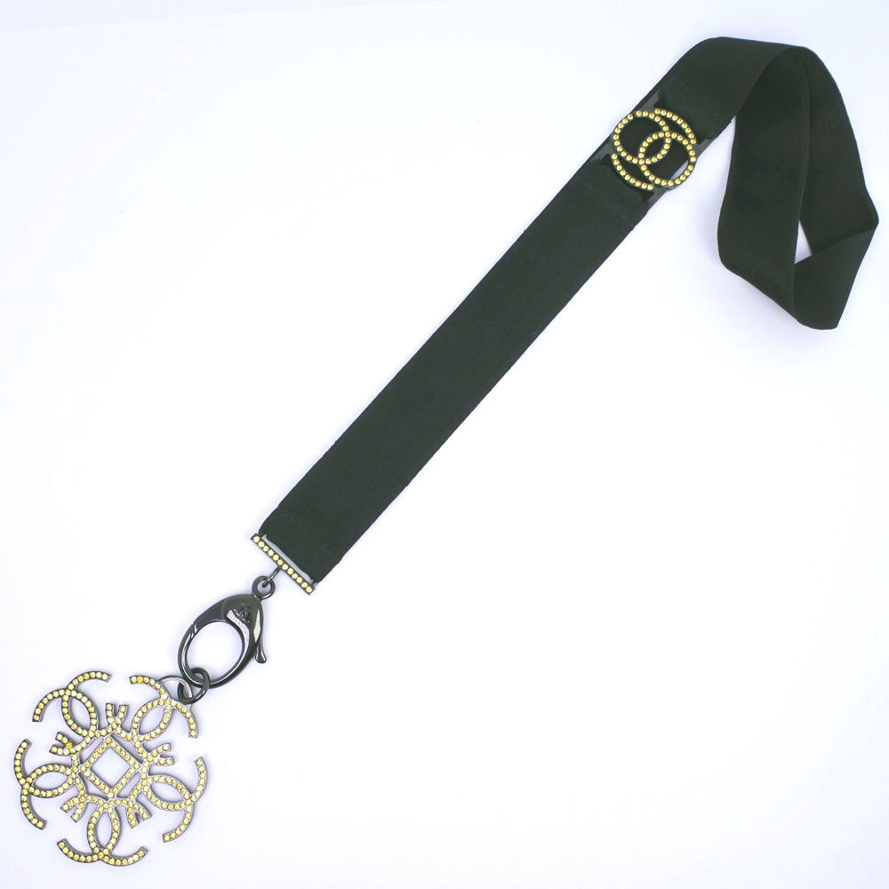 CHANEL Necklace Rhinestone black strap Women
