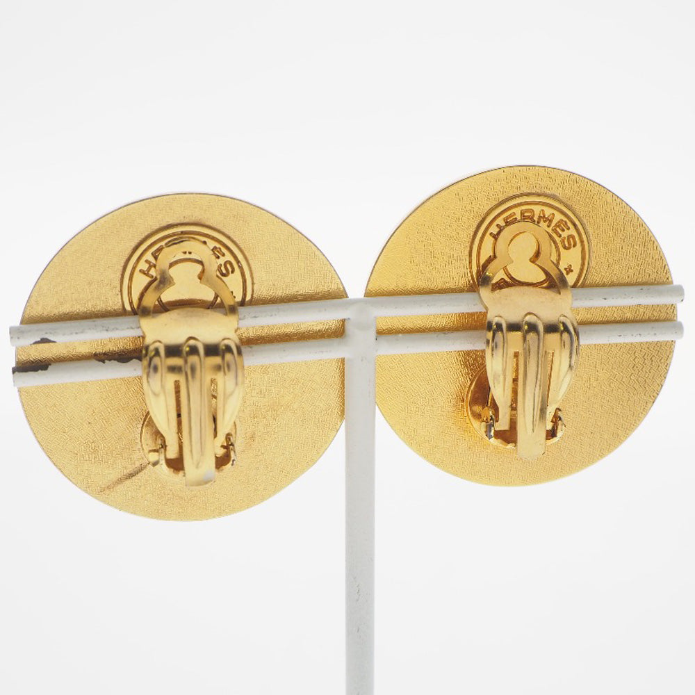 HERMES Earring Plated Gold , Leather gold Medor