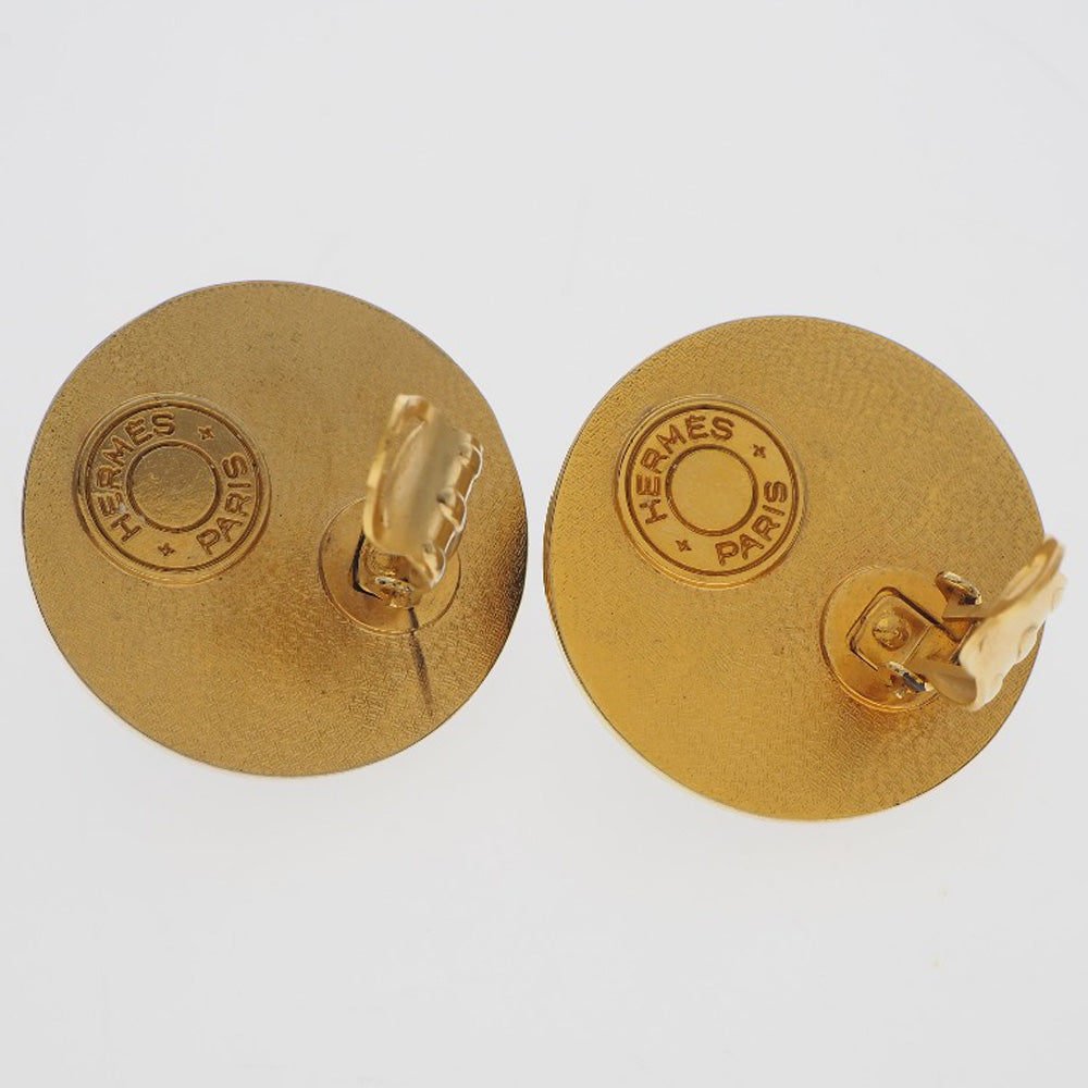 HERMES Earring Plated Gold , Leather gold Medor