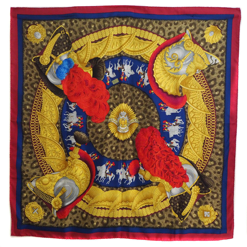 HERMES scarf silk Red A faceless helmet CASQUES et PLUMETS Carre90 Women