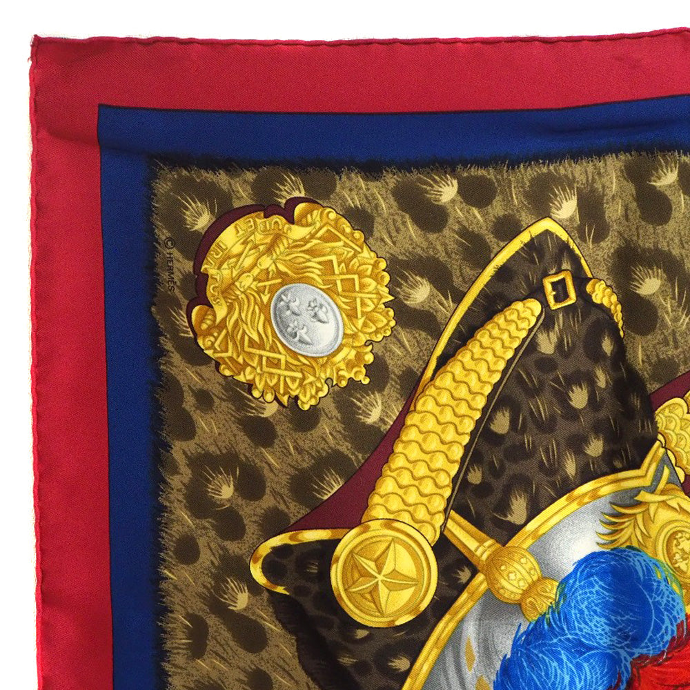HERMES scarf silk Red A faceless helmet CASQUES et PLUMETS Carre90 Women
