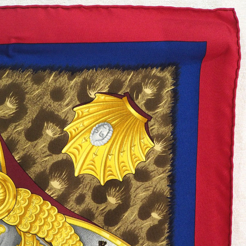 HERMES scarf silk Red A faceless helmet CASQUES et PLUMETS Carre90 Women