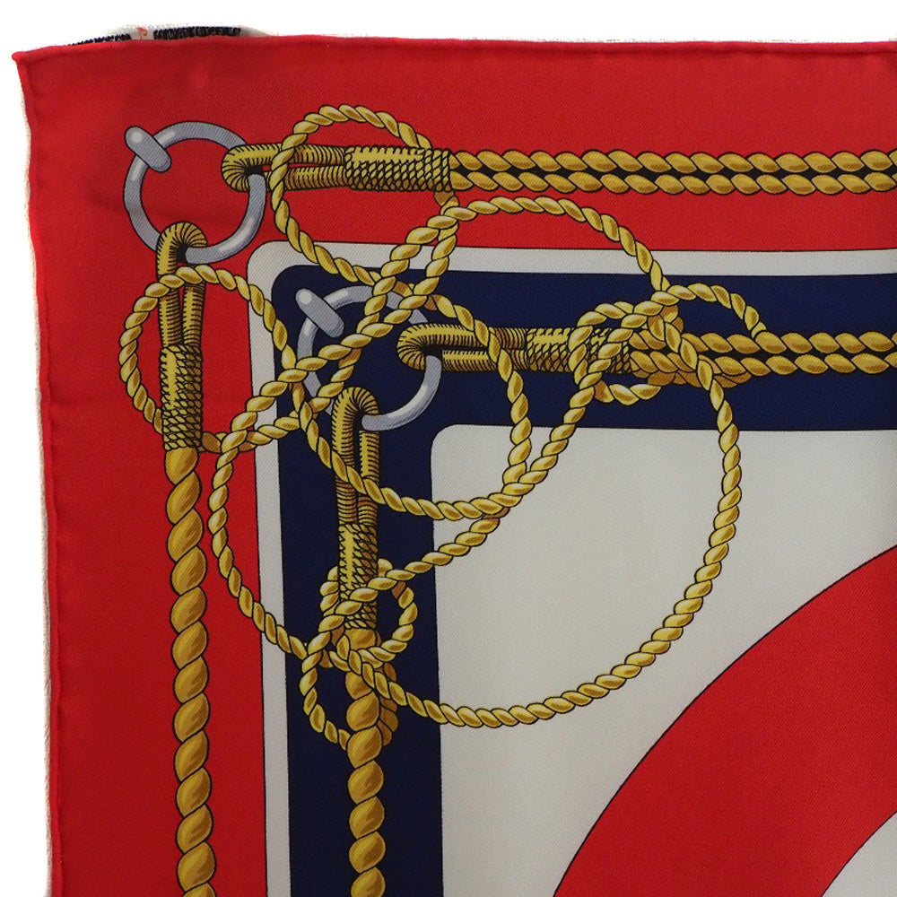 HERMES scarf silk Red stern decoration CHATEAUX D'ARRIERE Carre90 Women