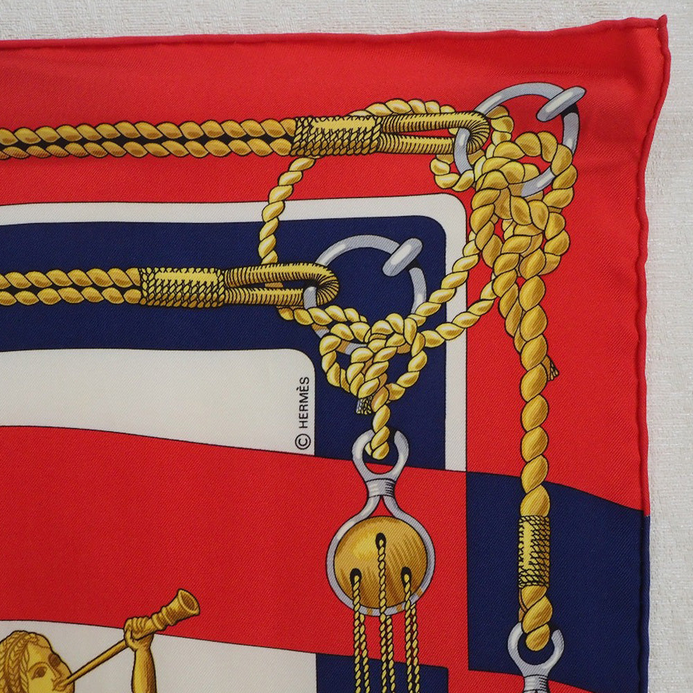 HERMES scarf silk Red stern decoration CHATEAUX D'ARRIERE Carre90 Women