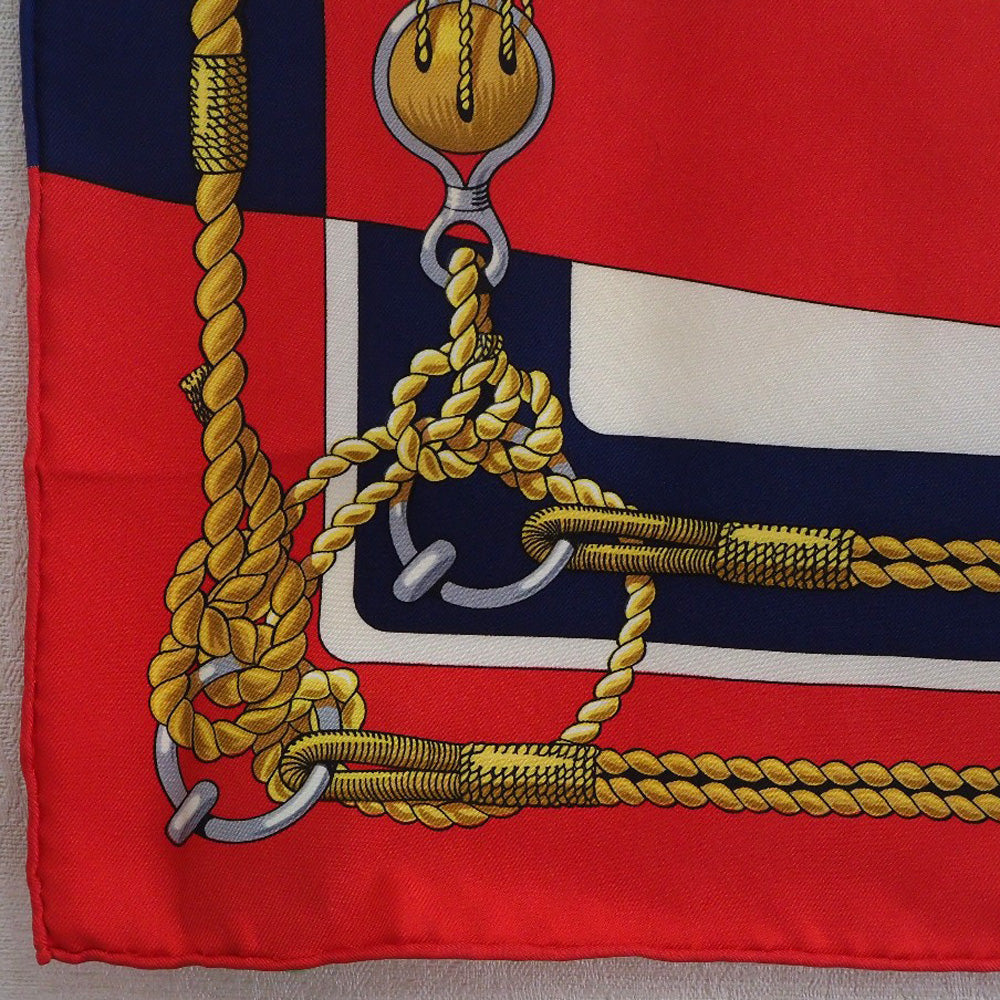HERMES scarf silk Red stern decoration CHATEAUX D'ARRIERE Carre90 Women