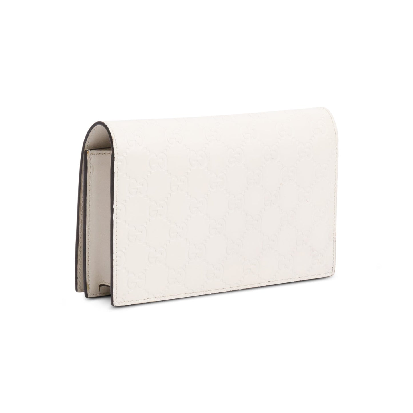Gucci White Signature Leather Bow Mini Wallet On Chain