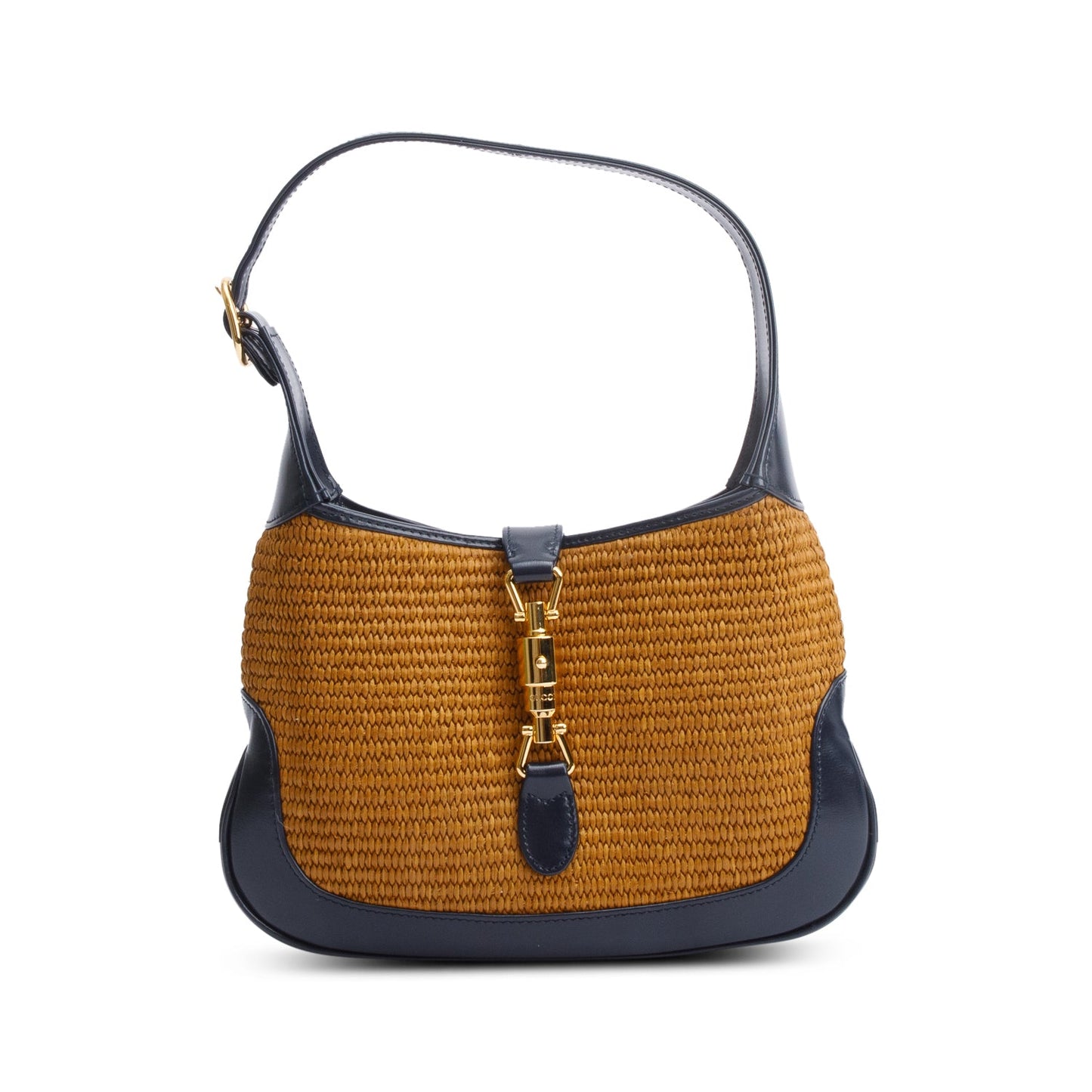 Gucci Neutral Raffia Black Leather Small Jackie 1961 Shoulder Bag