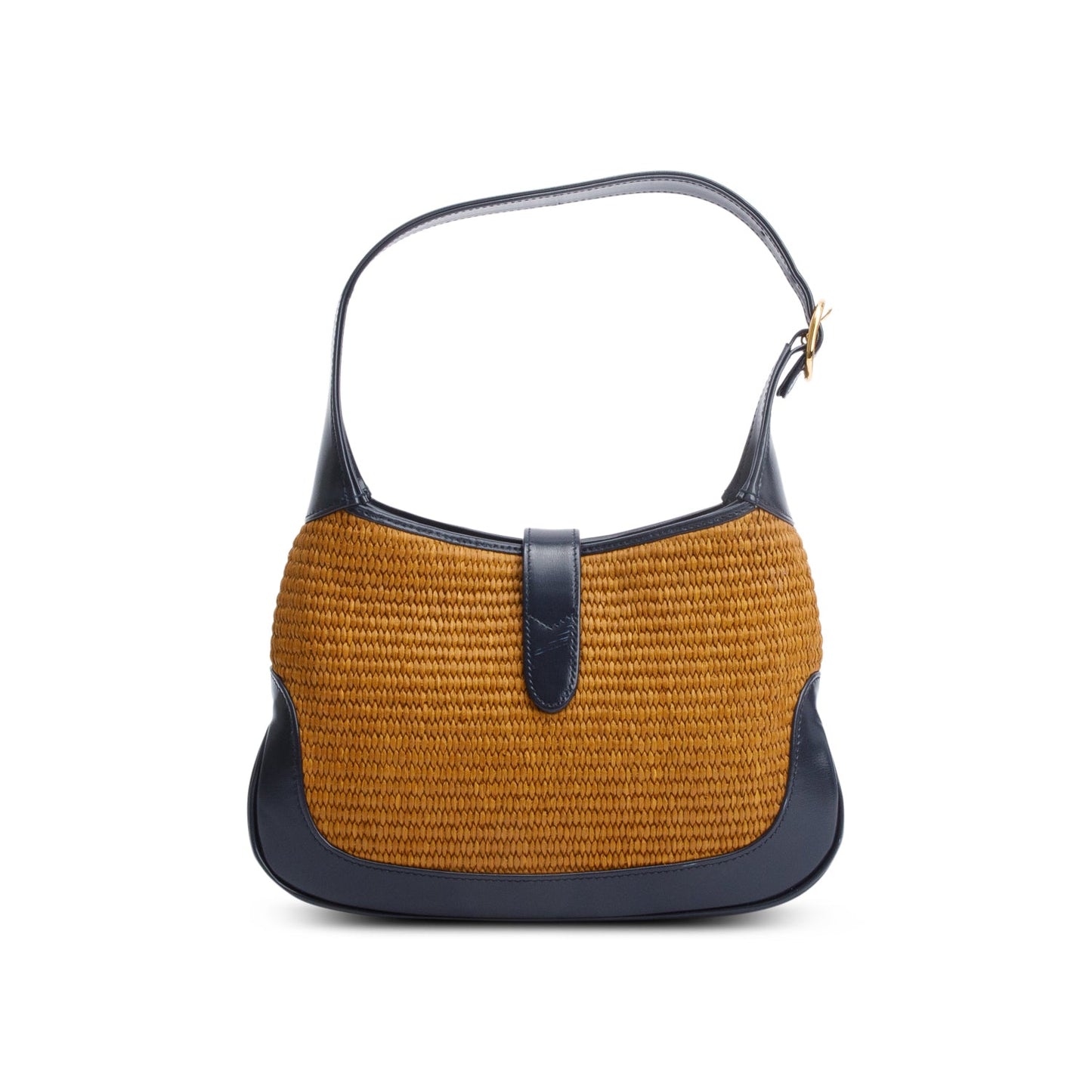 Gucci Neutral Raffia Black Leather Small Jackie 1961 Shoulder Bag