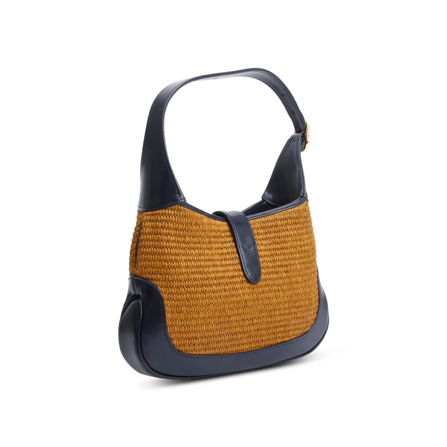 Gucci Neutral Raffia Black Leather Small Jackie 1961 Shoulder Bag