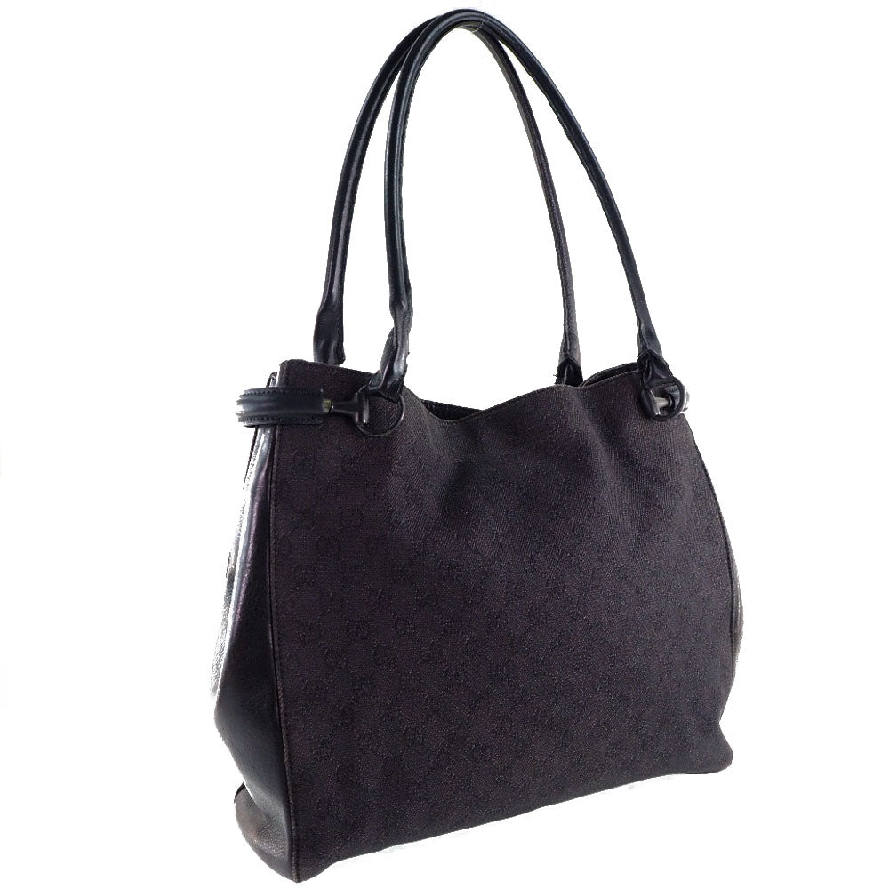 GUCCI Tote Bag 101346 GG canvas, leather black unisex(Unisex)