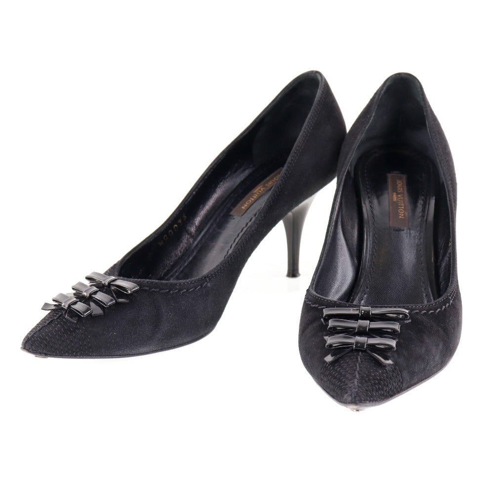 LOUIS VUITTON pumps NQ0036 Suede black ribbon Women 35