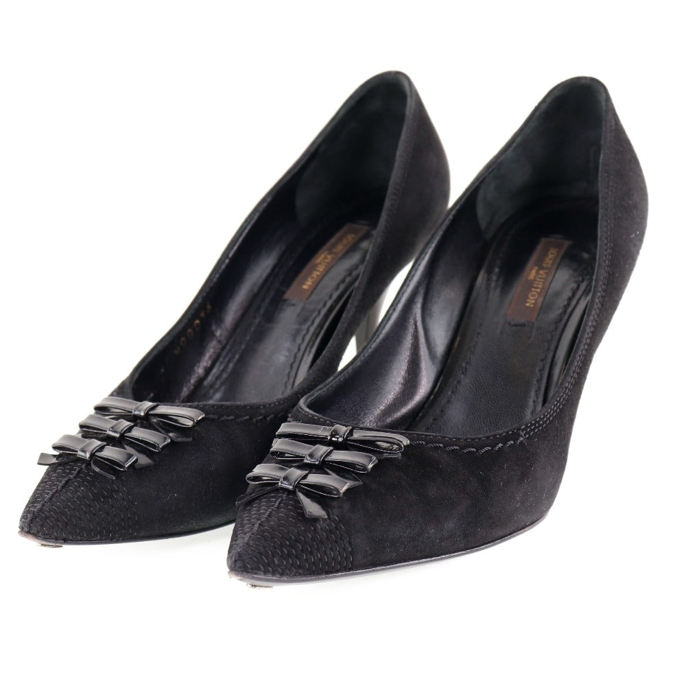 LOUIS VUITTON pumps NQ0036 Suede black ribbon Women 35