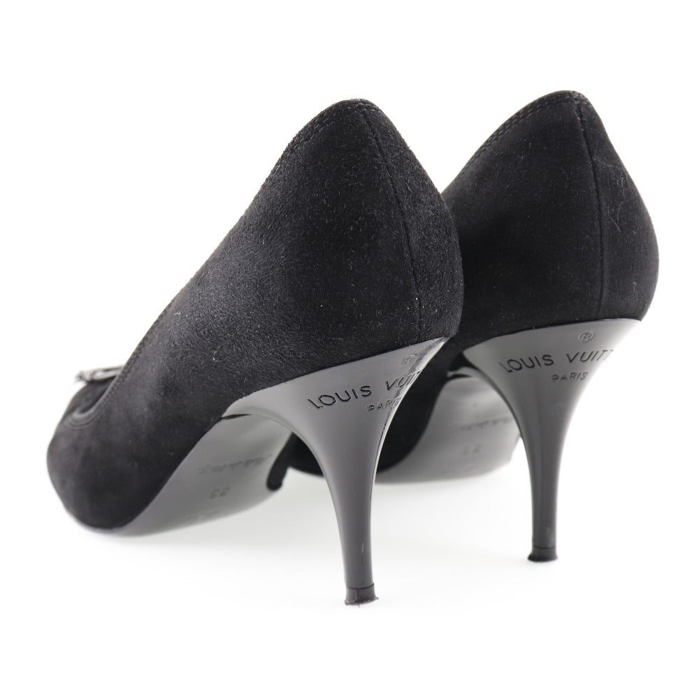 LOUIS VUITTON pumps NQ0036 Suede black ribbon Women 35
