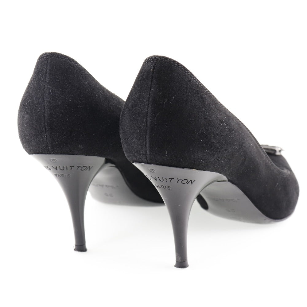 LOUIS VUITTON pumps NQ0036 Suede black ribbon Women 35