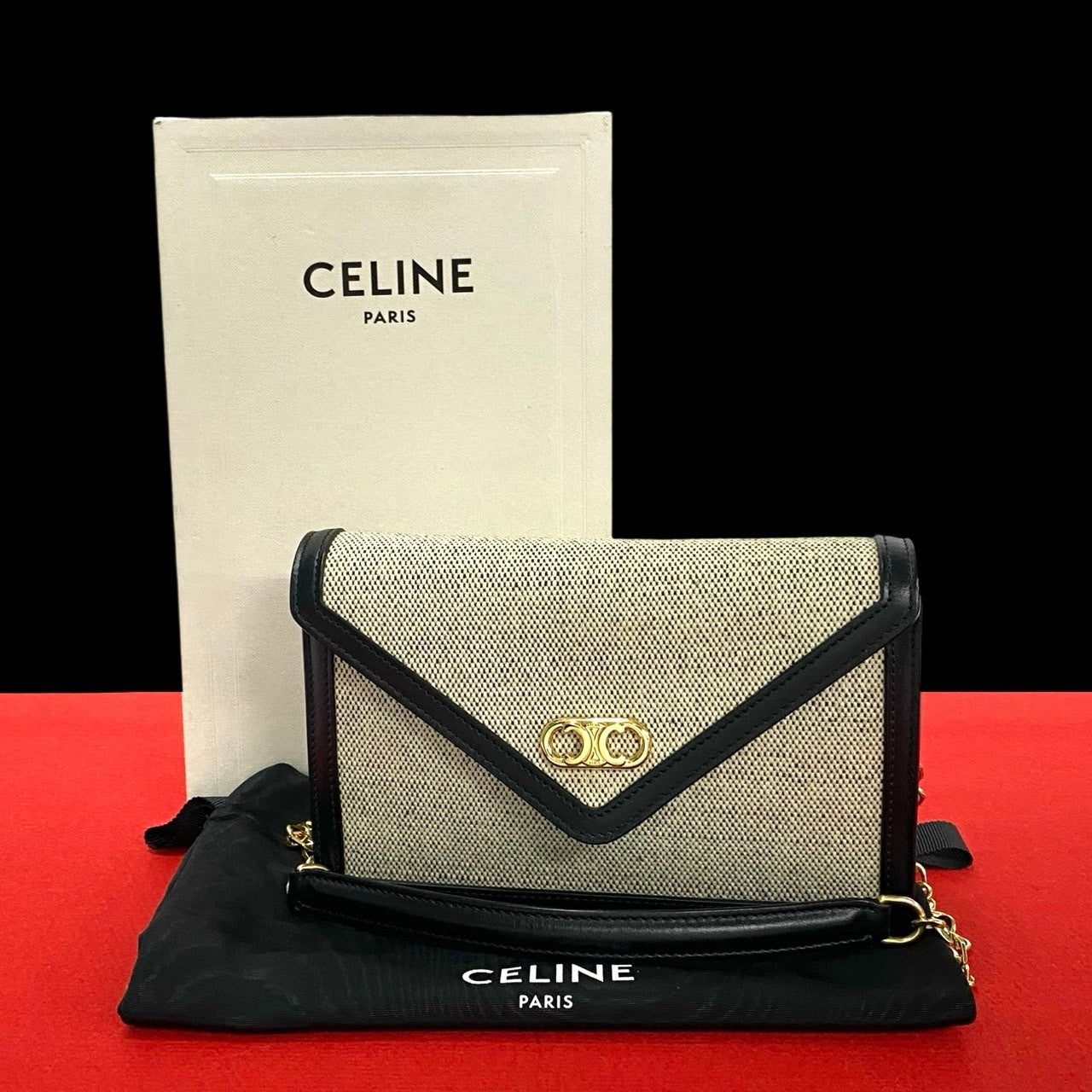 CELINE Shoulder Bag Canvas, Leather black Triomphe Chain Shoulder Women