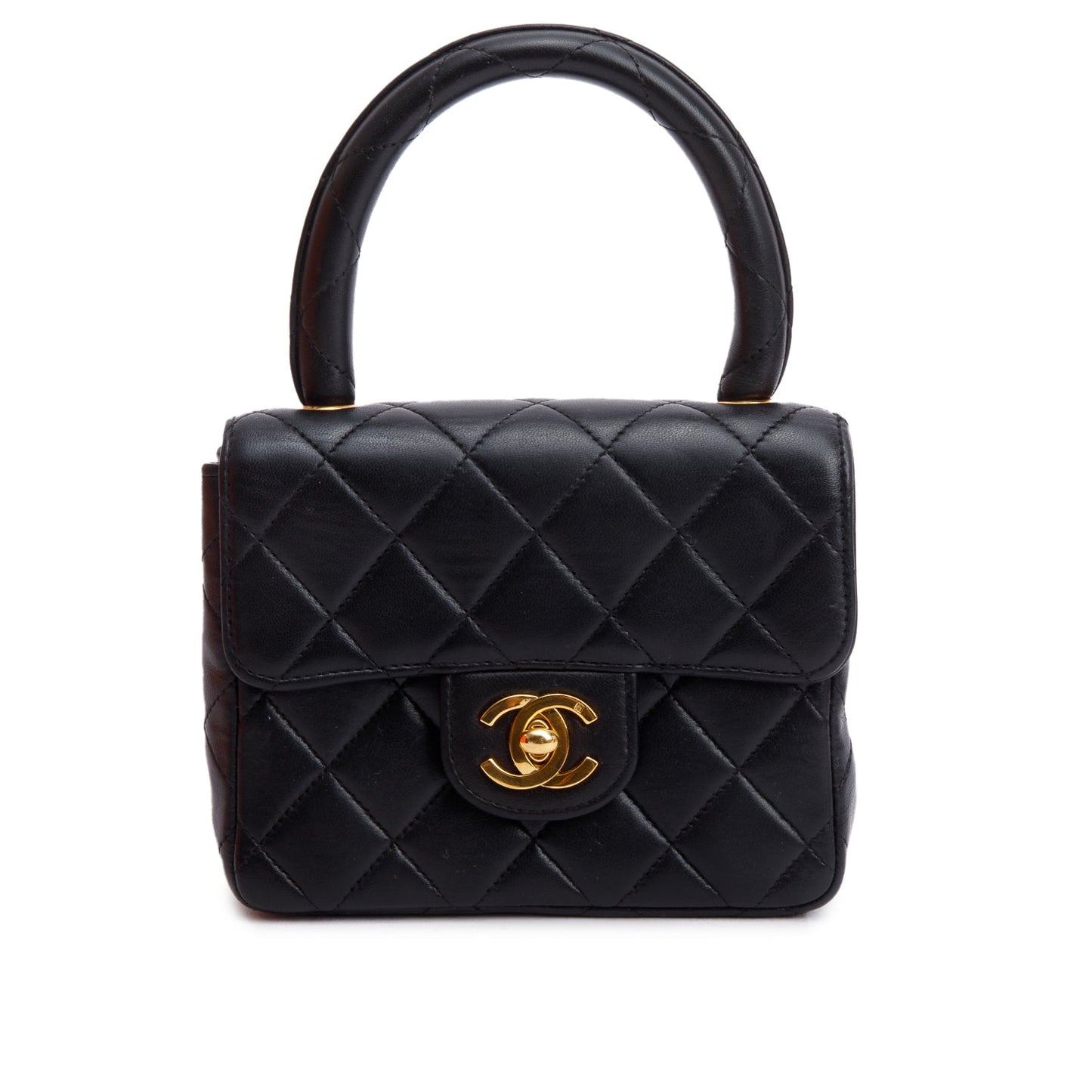 Chanel Vintage Black Quilted Lambskin Leather Mini Kelly Flap Handle Bag