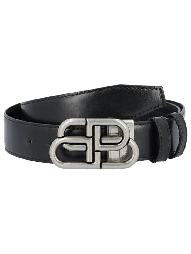 Luxury Balenciaga Trending 2025 BB Logo Reversible Leather Belt Black