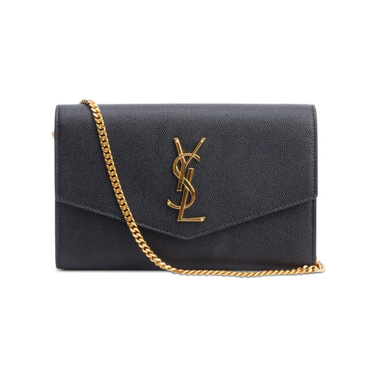 Saint Laurent 2021 Black Grain De Poudre Leather Uptown Chain Wallet