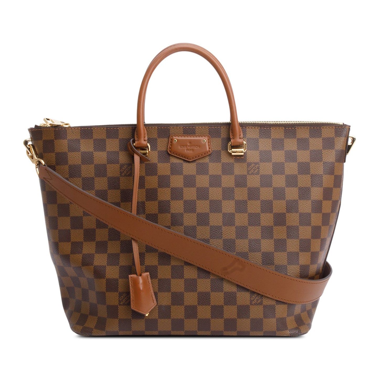 Louis Vuitton Damier Ebene Brown Leather Belmont Tote
