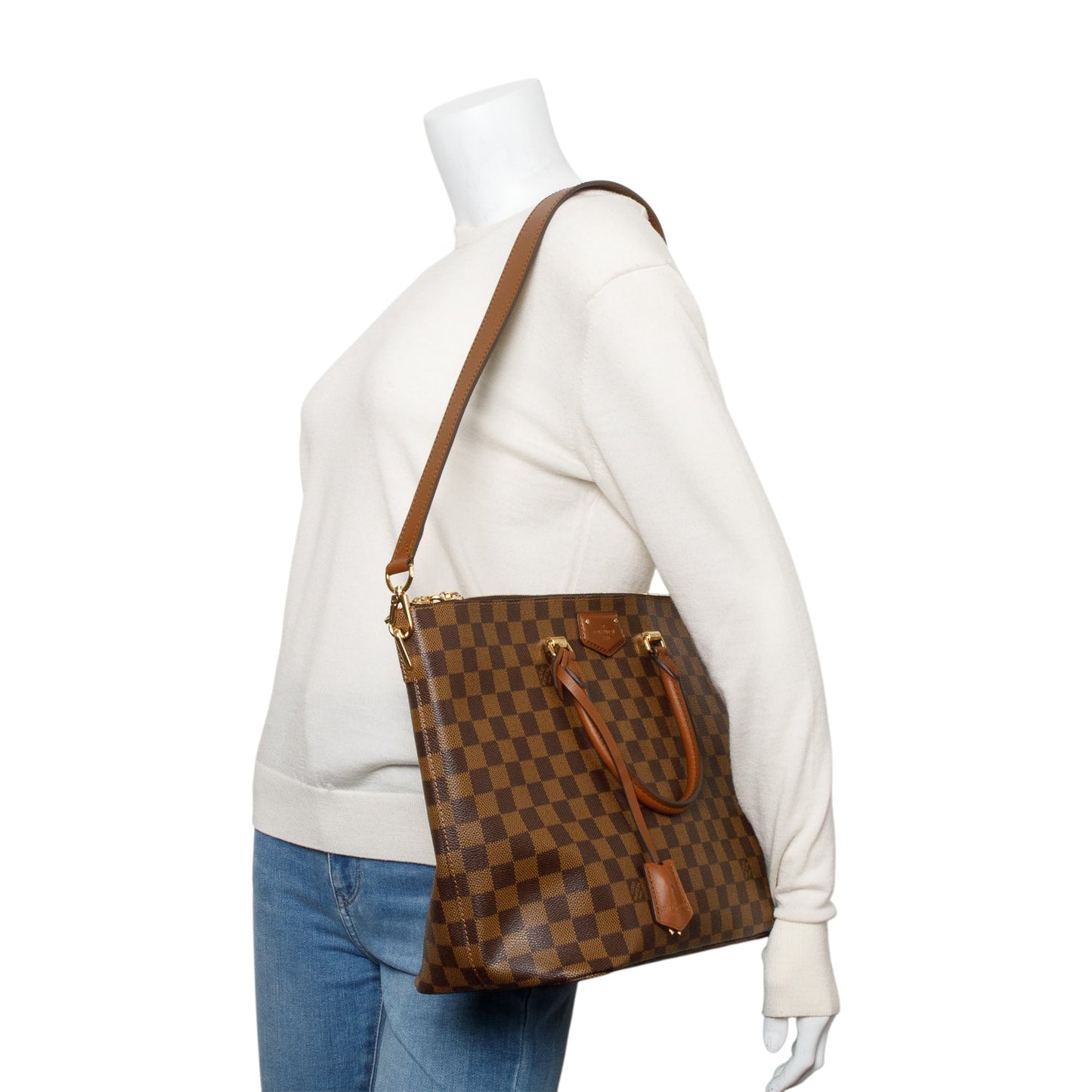 Louis Vuitton Damier Ebene Brown Leather Belmont Tote