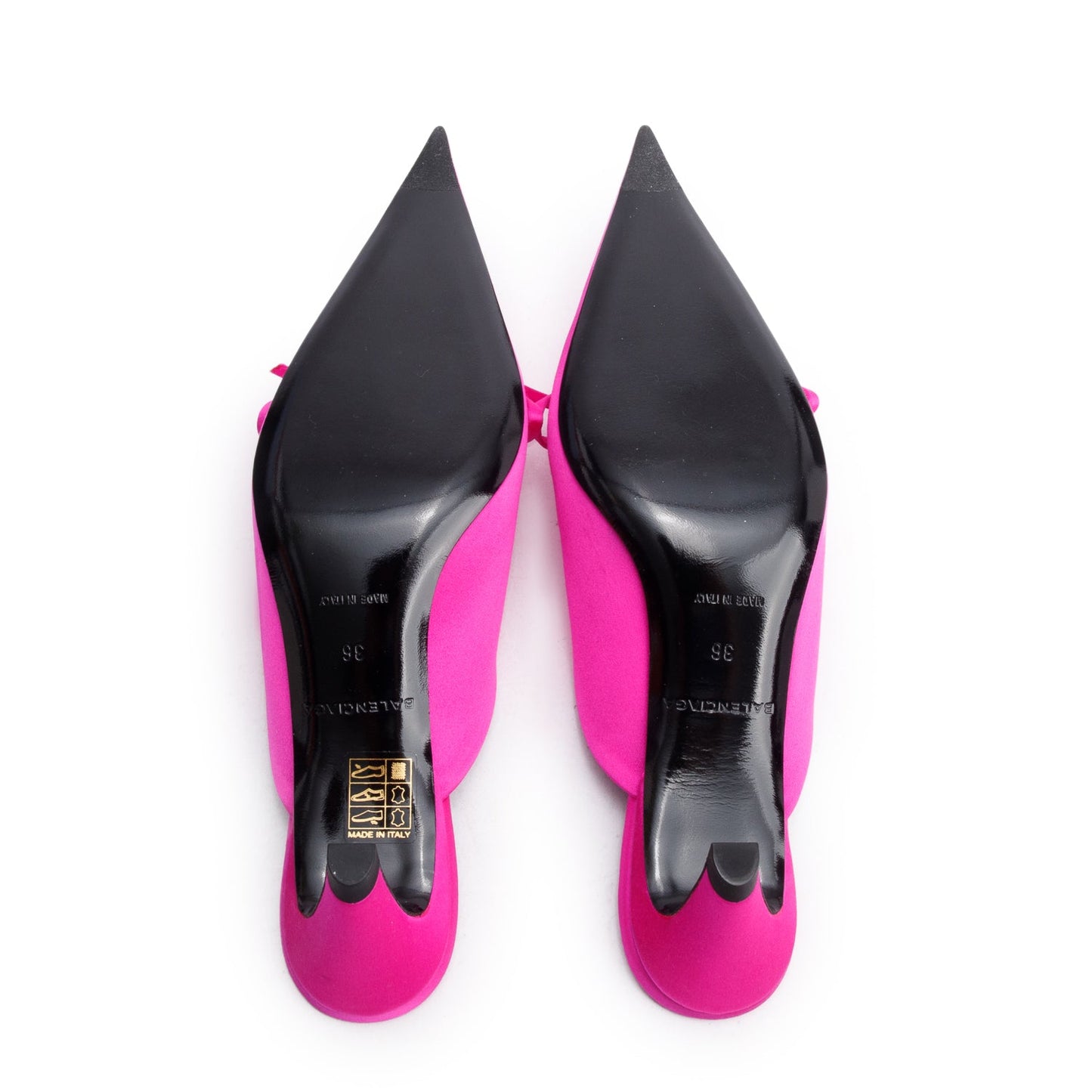 Balenciaga Pink Satin Knife Bow Slingback Pumps, Size 6