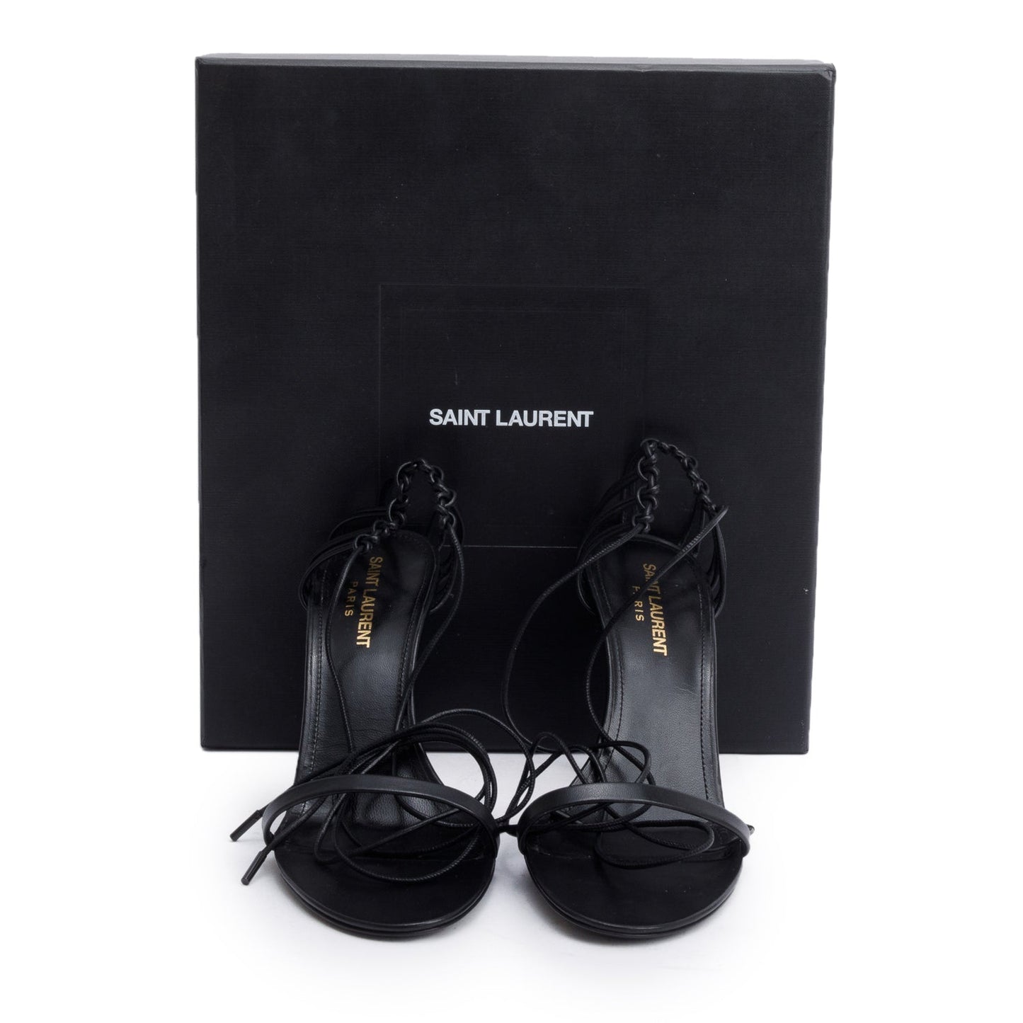 Saint Laurent Black Leather Lexi 90 Ankle Strap Heeled Sandals, Size 38
