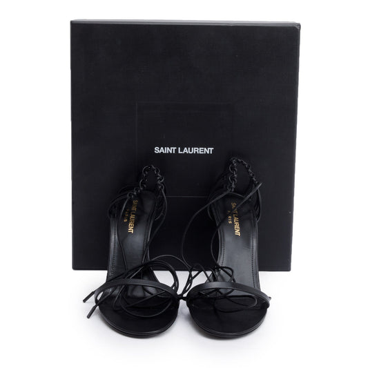 Saint Laurent Black Leather Lexi 90 Ankle Strap Heeled Sandals, Size 38