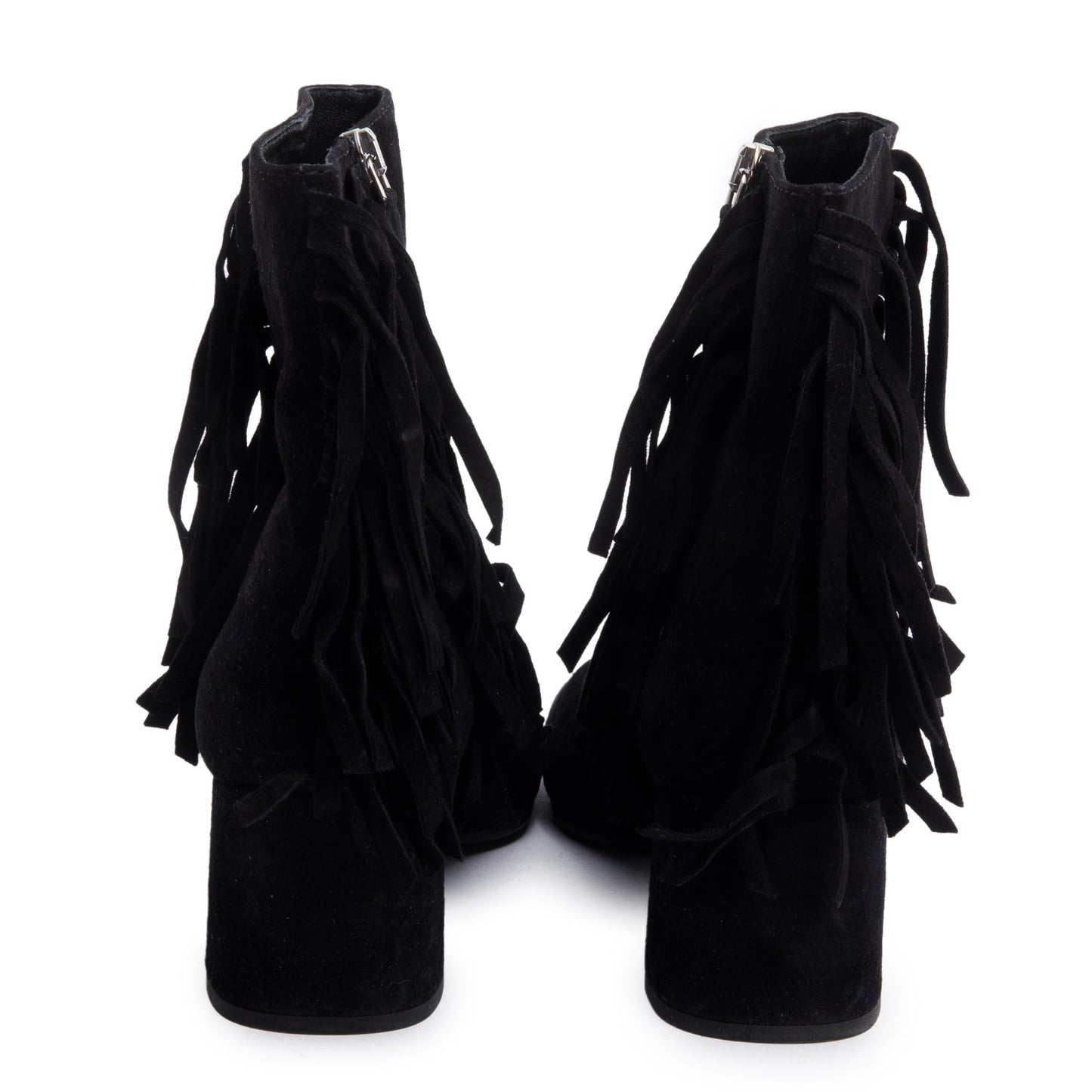 Prada Black Suede Fringe Ankle Boots, Size 38