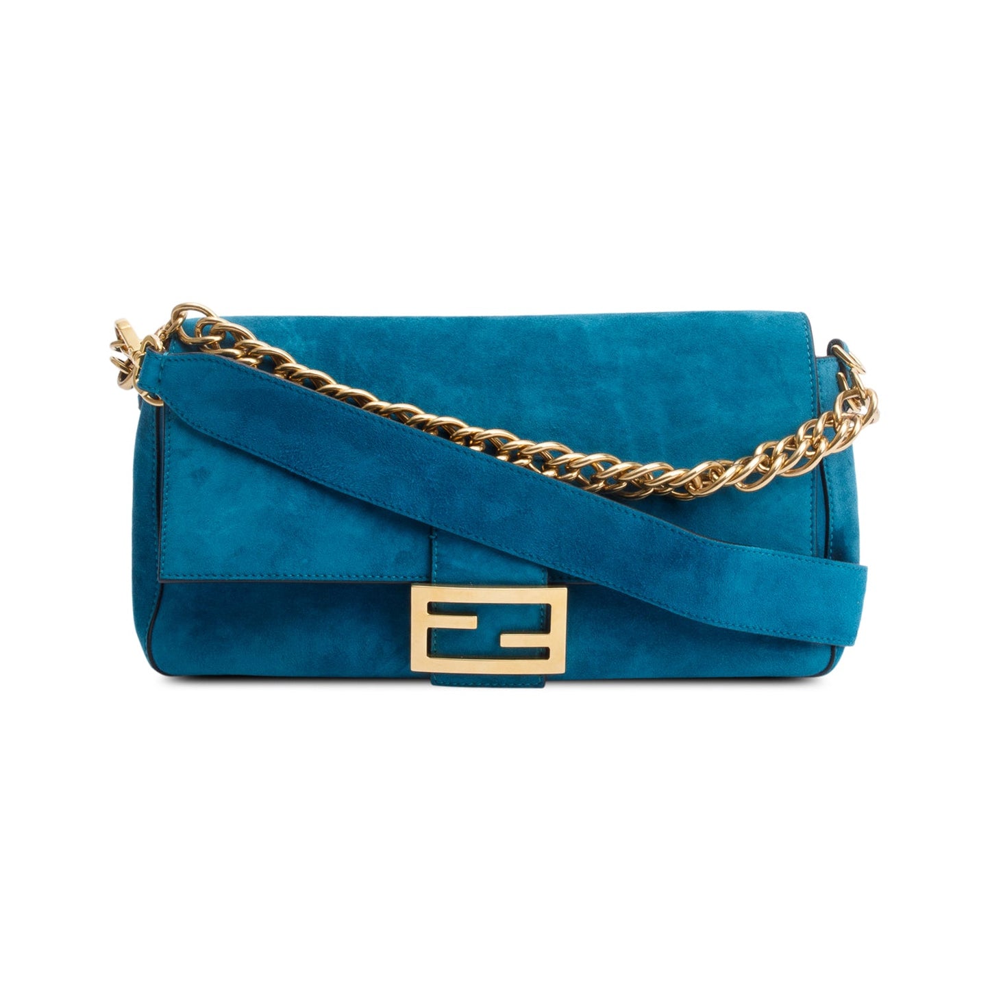 Fendi Blue Suede Large Baguette Shoulder Bag
