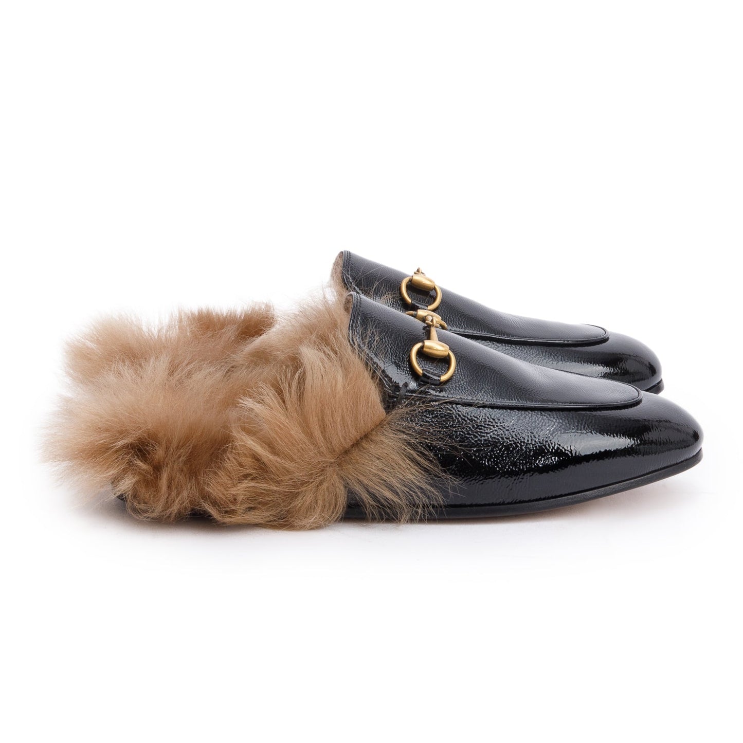 Gucci Black Shiny Leather 2015 Re-Edition Princetown Mules, Size 36.5