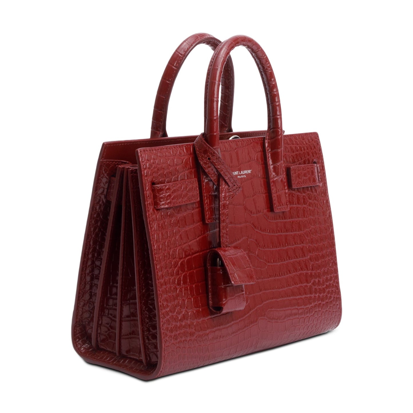 Saint Laurent Burgundy Crocodile Embossed Leather Nano Sac De Jour