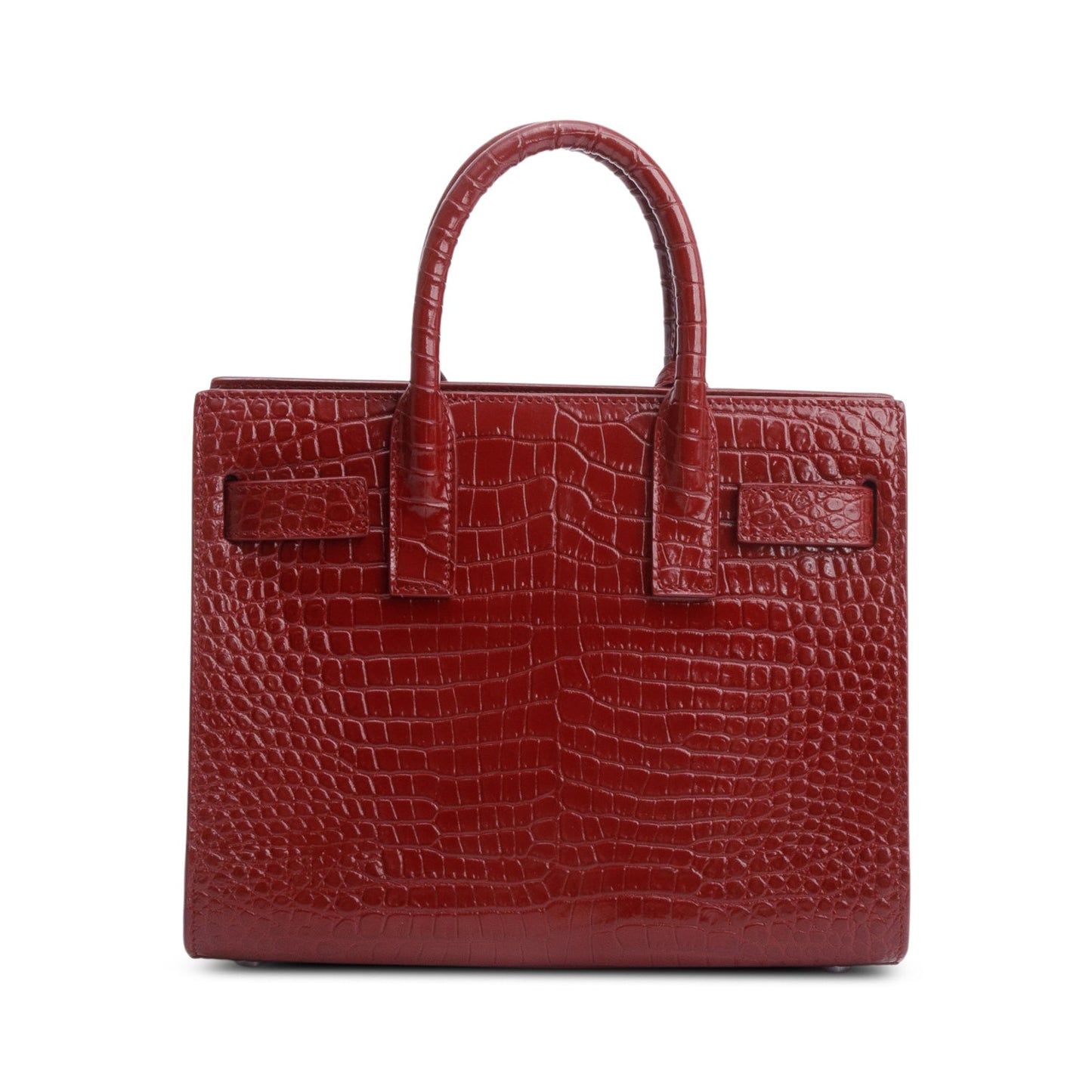 Saint Laurent Burgundy Crocodile Embossed Leather Nano Sac De Jour