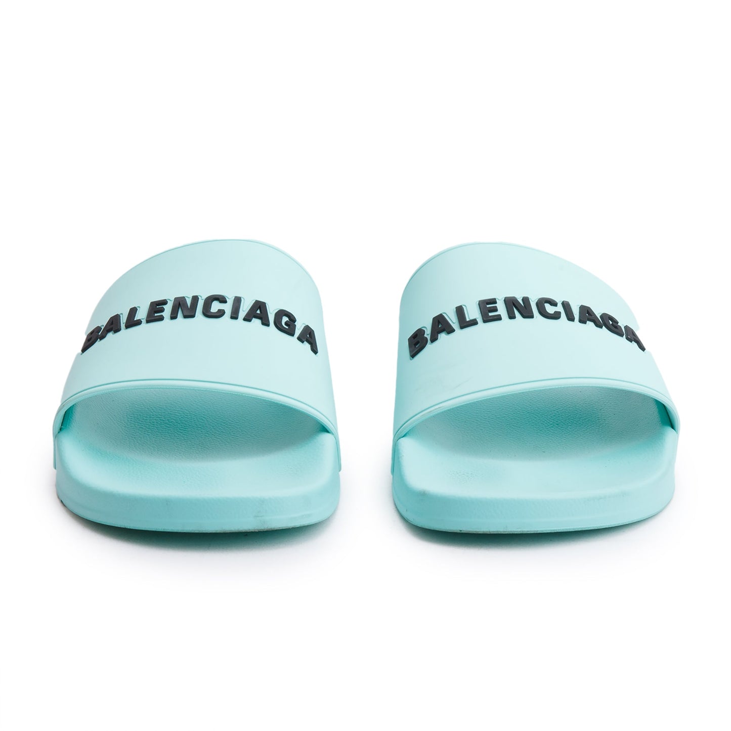 Balenciaga Mint Green Rubber Printed Logo Pool Slide Sandals, Size 45
