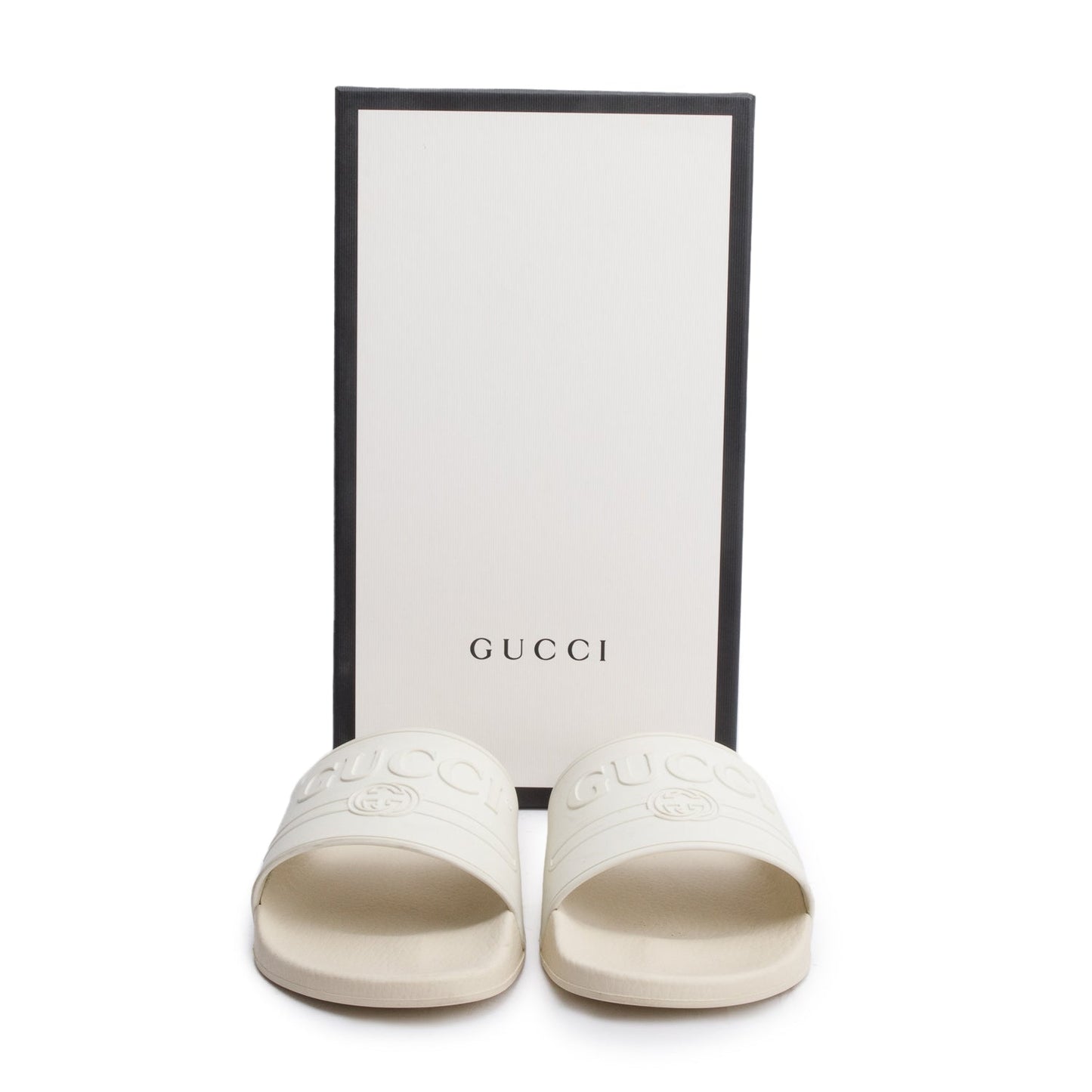 Gucci White Rubber Interlocking G Logo Slides , Size 11