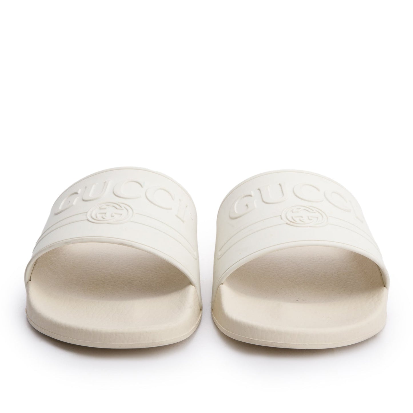 Gucci White Rubber Interlocking G Logo Slides , Size 11