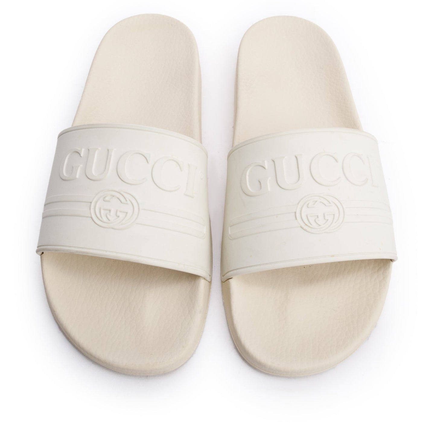 Gucci White Rubber Interlocking G Logo Slides , Size 11