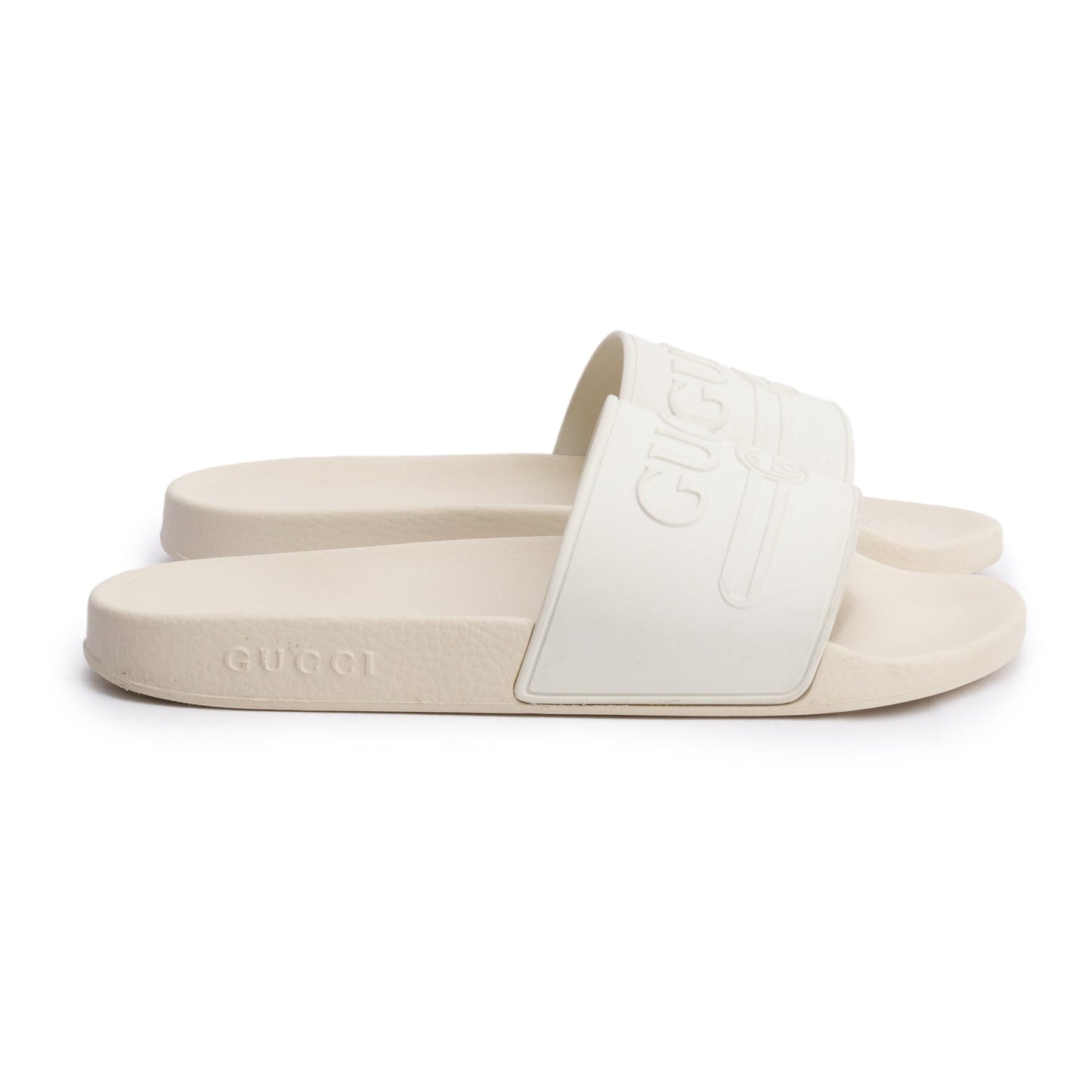 Gucci White Rubber Interlocking G Logo Slides , Size 11