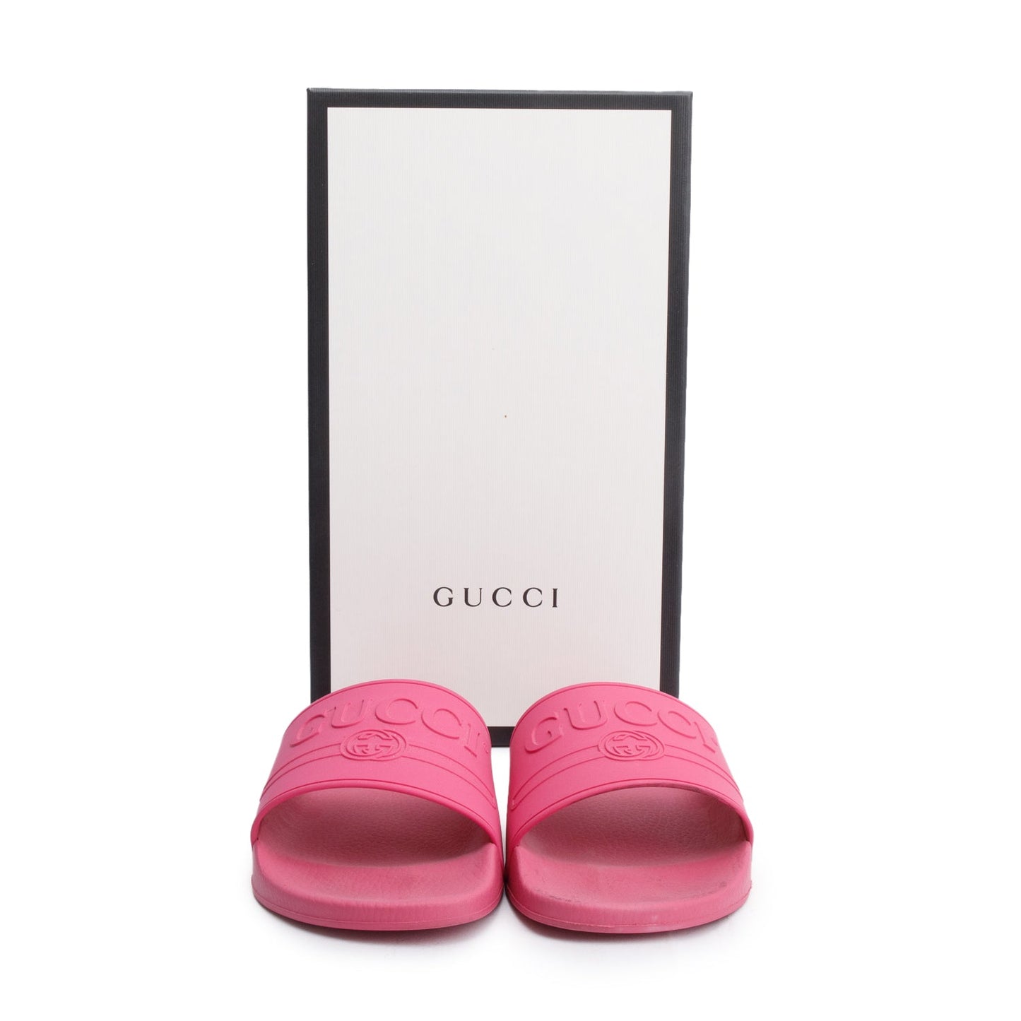Gucci Pink Rubber Interlocking G Logo Slides , Size 11
