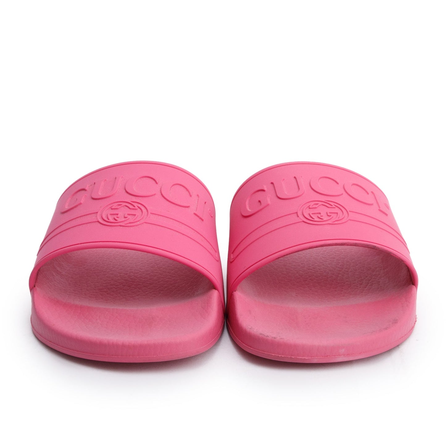 Gucci Pink Rubber Interlocking G Logo Slides , Size 11