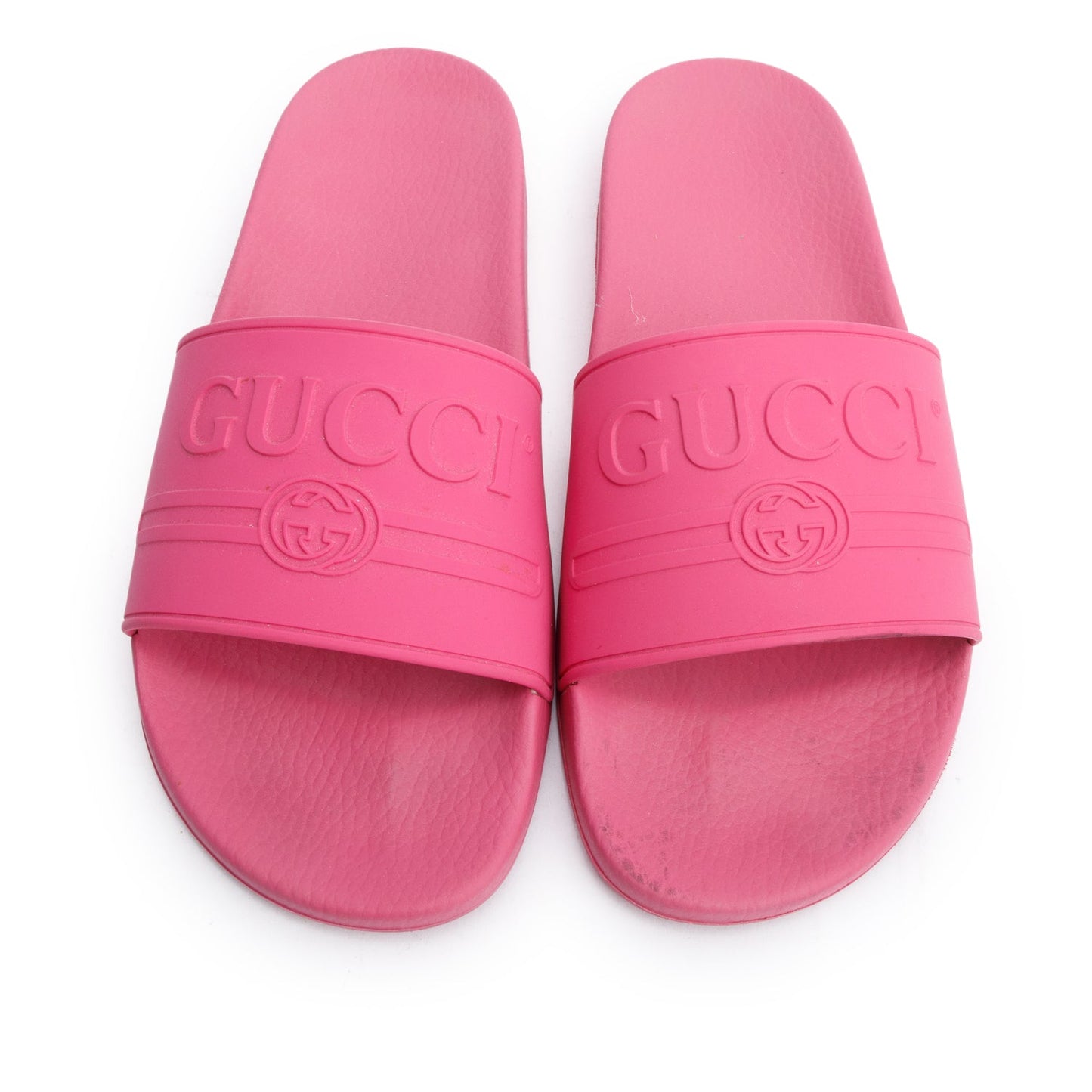 Gucci Pink Rubber Interlocking G Logo Slides , Size 11