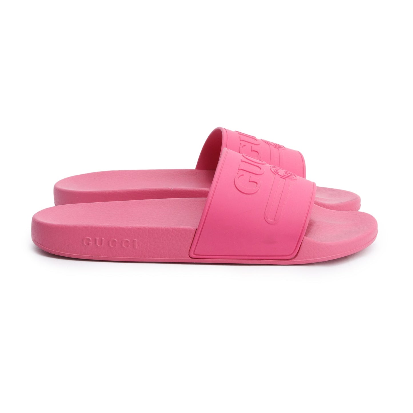 Gucci Pink Rubber Interlocking G Logo Slides , Size 11