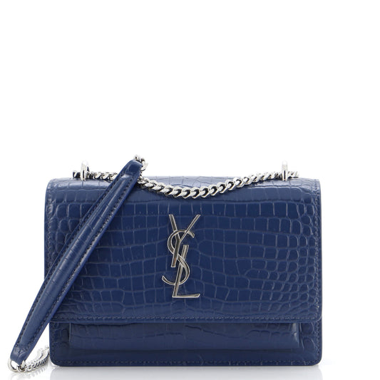 Luxury Saint Laurent Trending 2025 Sunset Chain Wallet Crocodile Embossed Leather