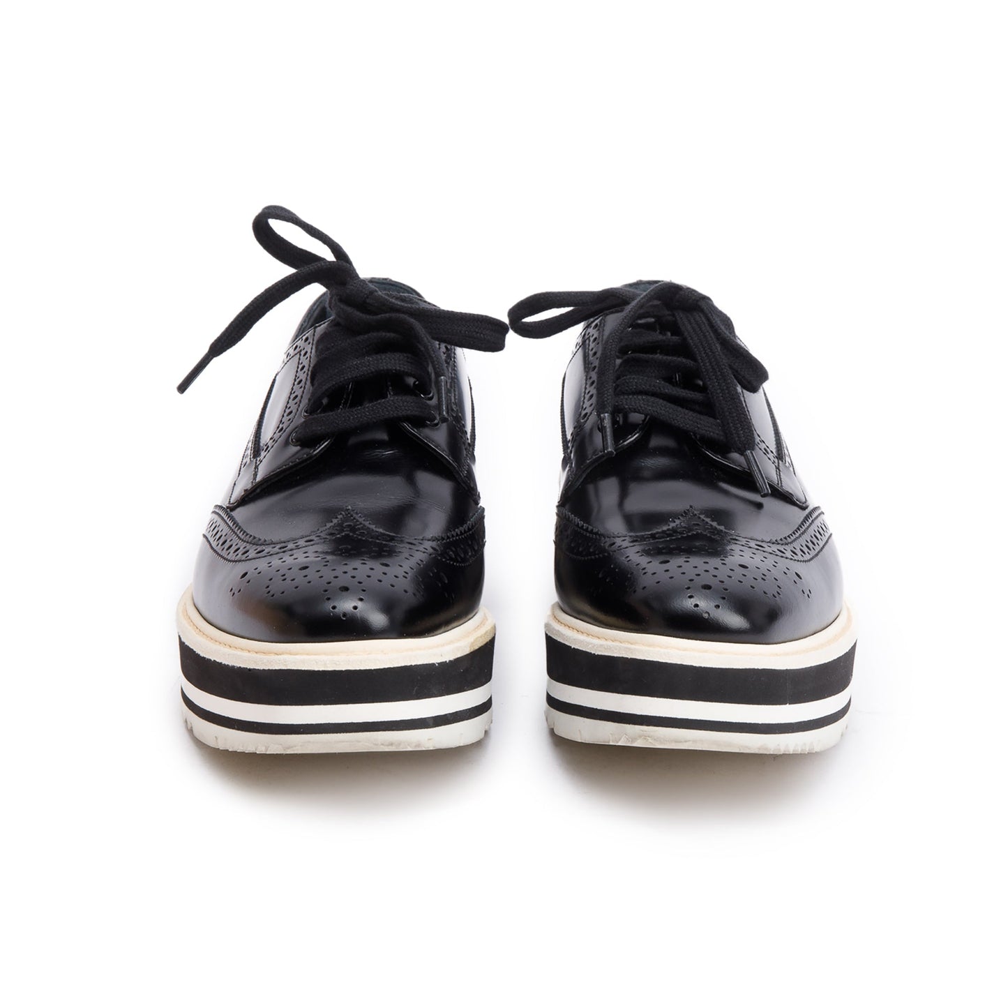 Prada Black Spazzolato Leather Eyelet Trim Laced Oxford Shoes, Size 7.5