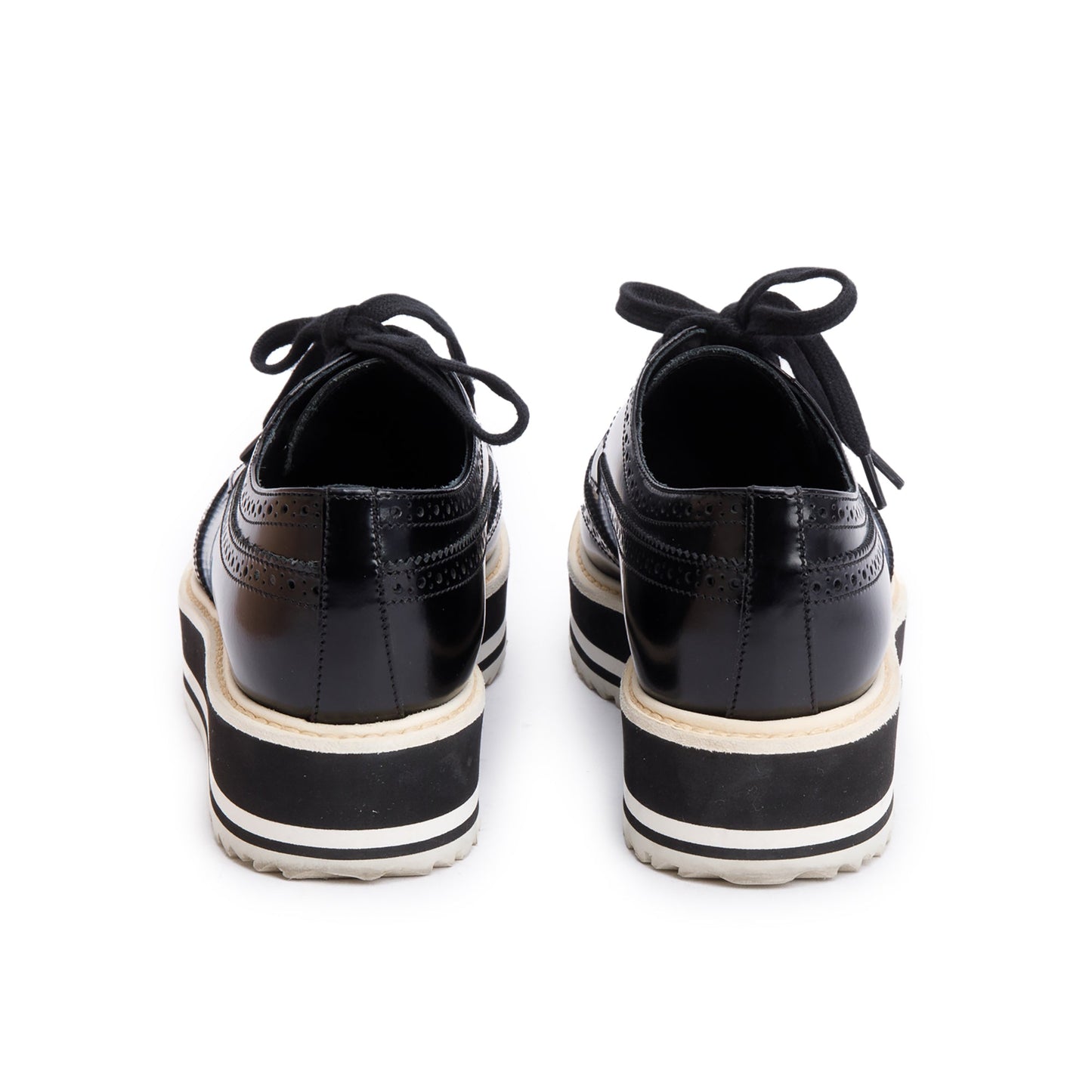Prada Black Spazzolato Leather Eyelet Trim Laced Oxford Shoes, Size 7.5