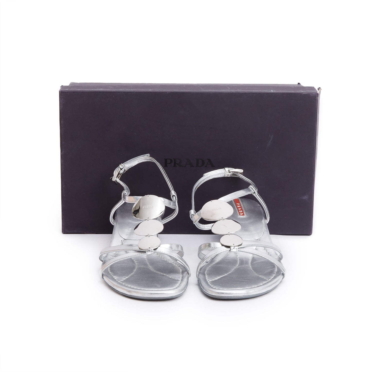 Prada Silver Patent Leather Sling Back Sandals, Size 39