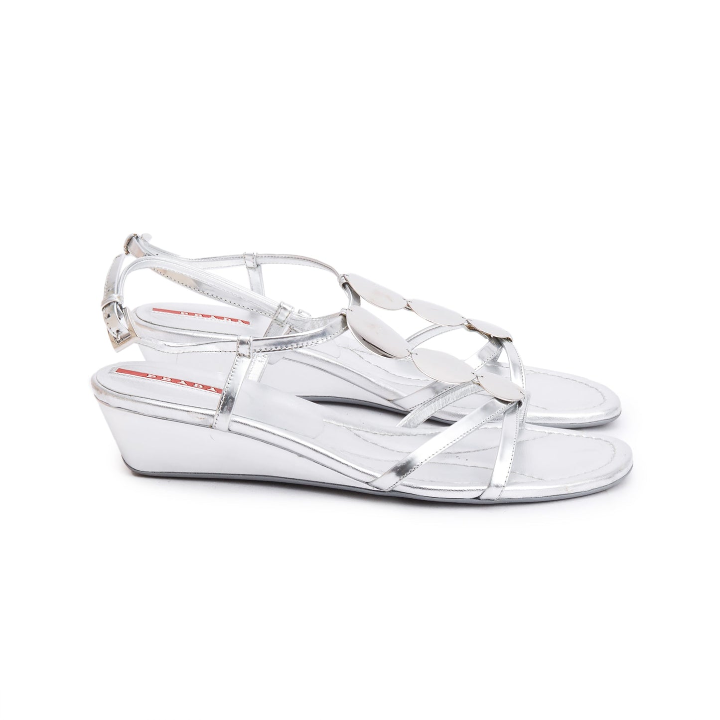 Prada Silver Patent Leather Sling Back Sandals, Size 39