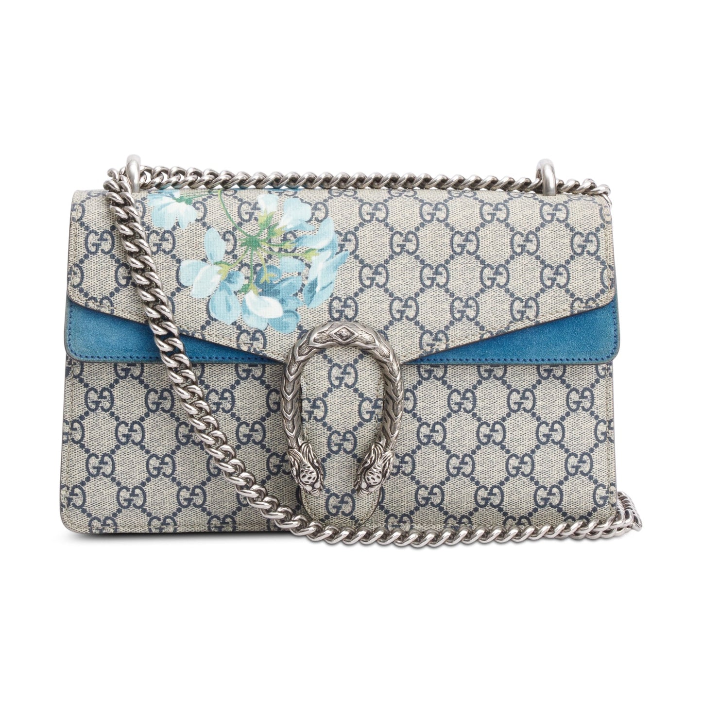 Gucci GG Supreme Blue Suede Blooms Small Dionysus Shoulder Bag